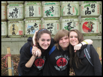 Minooka girls in a Shinto shrine in Tokyo.
